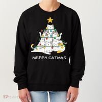 Merry Catmas Cat Christmas Tree Lights Funny Xmas Women's Sweatshirt thumb 0