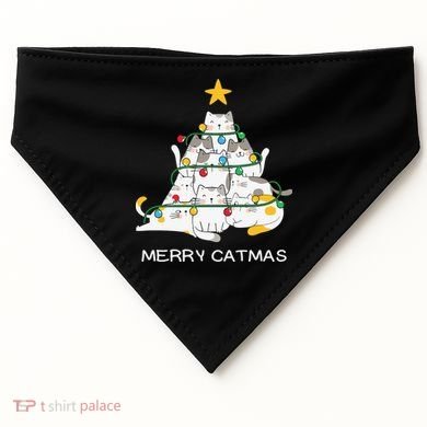 Merry Catmas Cat Christmas Tree Lights Funny Xmas USA-Made Doggie Bandana