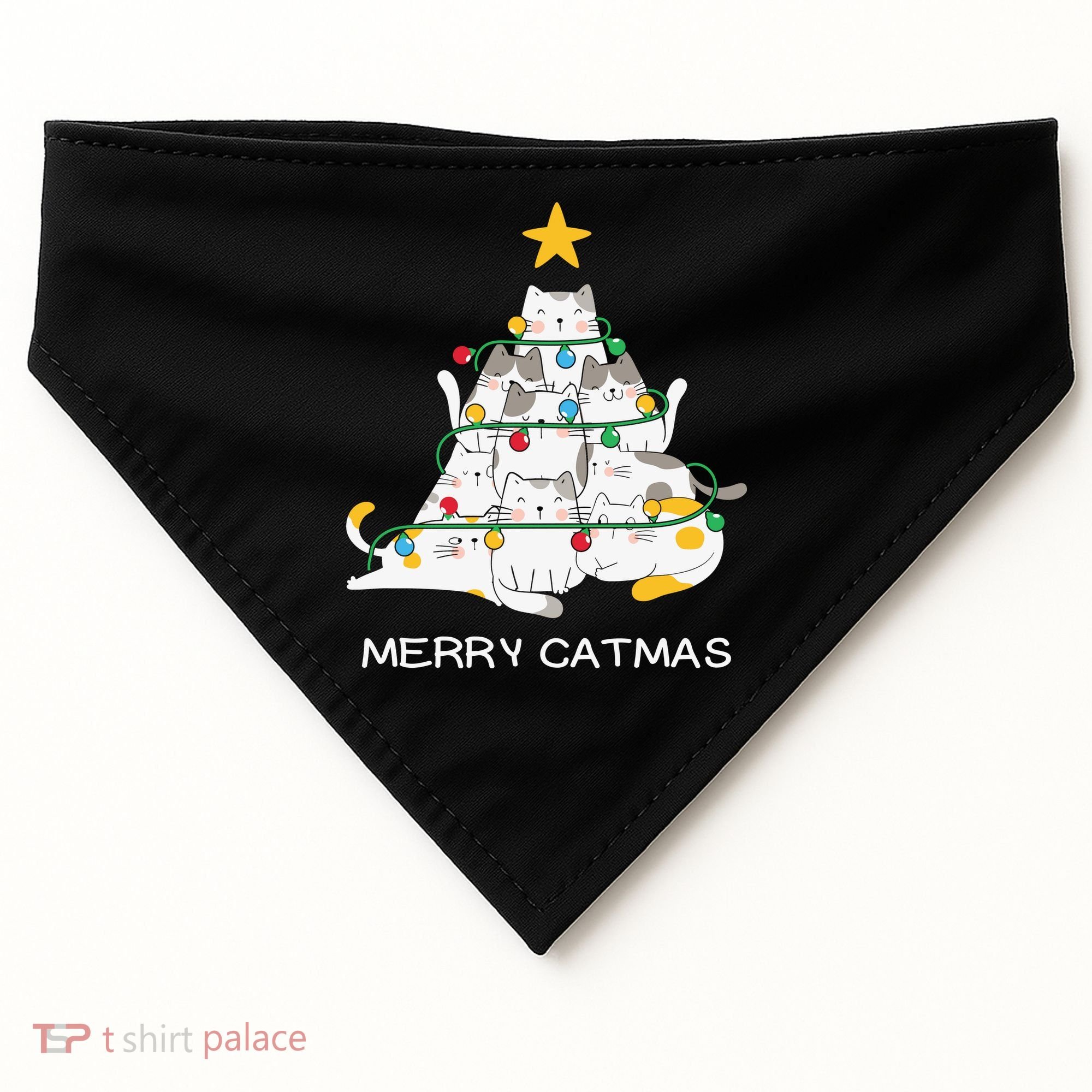 Merry Catmas Cat Christmas Tree Lights Funny Xmas USA-Made Doggie Bandana