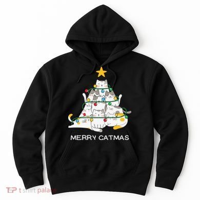 Merry Catmas Cat Christmas Tree Lights Funny Xmas Hoodie