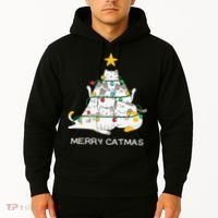 Merry Catmas Cat Christmas Tree Lights Funny Xmas Hoodie thumb 2