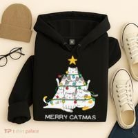 Merry Catmas Cat Christmas Tree Lights Funny Xmas Hoodie thumb 4