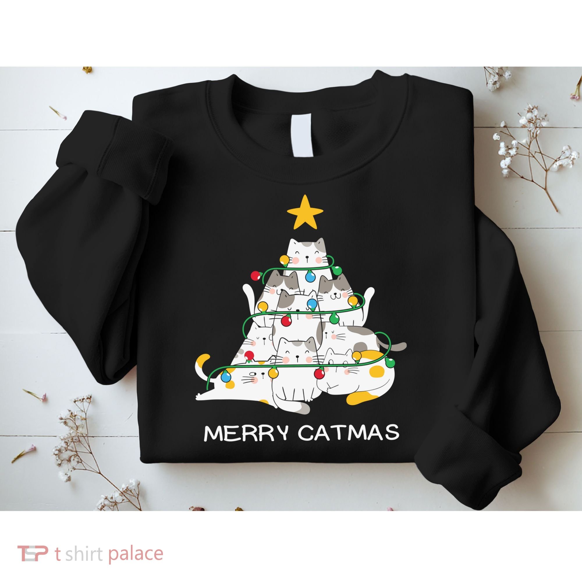Merry Catmas Cat Christmas Tree Lights Funny Xmas Sweatshirt
