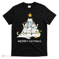 Merry Catmas Cat Christmas Tree Lights Funny Xmas T-Shirt thumb 0
