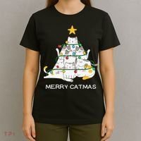 Merry Catmas Cat Christmas Tree Lights Funny Xmas T-Shirt thumb 4