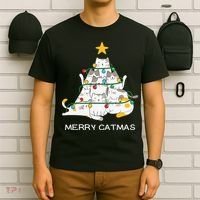 Merry Catmas Cat Christmas Tree Lights Funny Xmas T-Shirt thumb 6