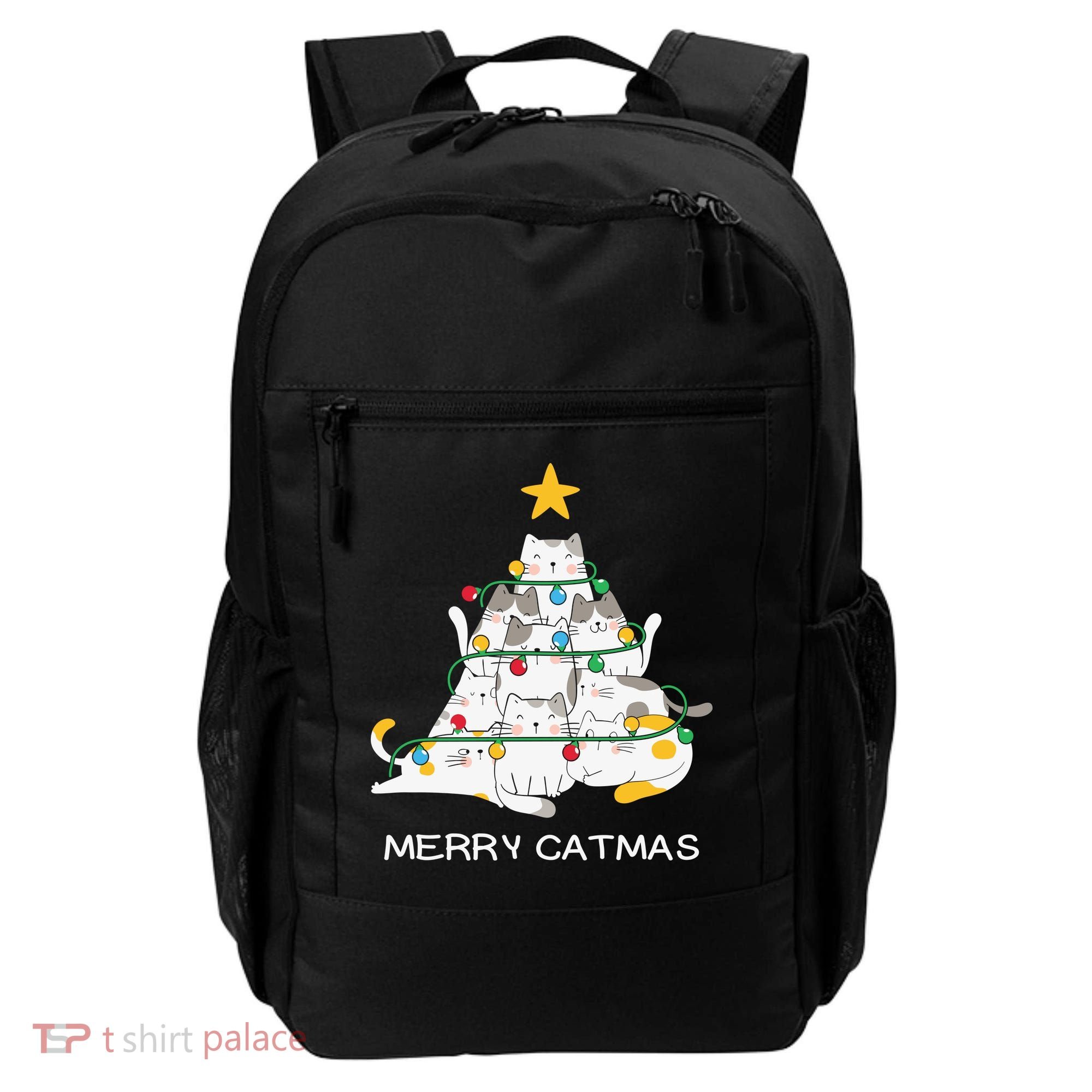 Merry Catmas Cat Christmas Tree Lights Funny Xmas Backpack