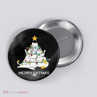 Merry Catmas Cat Christmas Tree Lights Funny Xmas Button