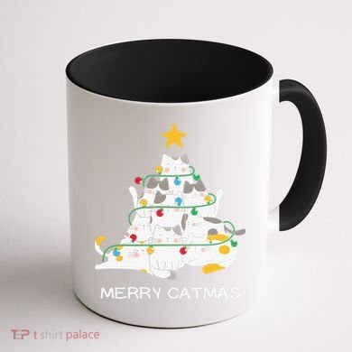 Merry Catmas Cat Christmas Tree Lights Funny Xmas Coffee Mug back