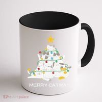Merry Catmas Cat Christmas Tree Lights Funny Xmas Coffee Mug thumb 1