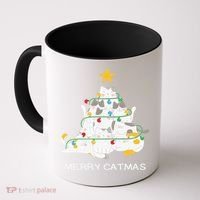 Merry Catmas Cat Christmas Tree Lights Funny Xmas Coffee Mug thumb 0