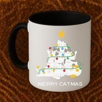 Merry Catmas Cat Christmas Tree Lights Funny Xmas Coffee Mug thumb 2