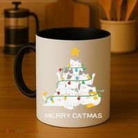 Merry Catmas Cat Christmas Tree Lights Funny Xmas Coffee Mug thumb 4