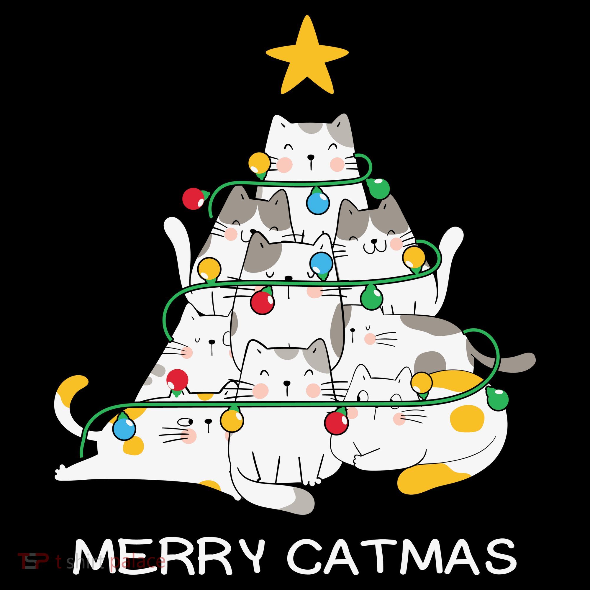 Merry Catmas Cat Christmas Tree Lights Funny Xmas Coffee Mug