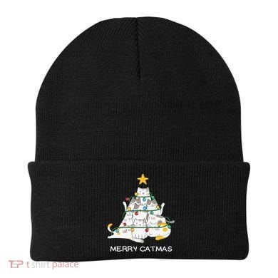 Merry Catmas Cat Christmas Tree Lights Funny Xmas Beanie