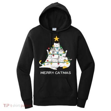 Merry Catmas Cat Christmas Tree Lights Funny Xmas Women's Hoodie