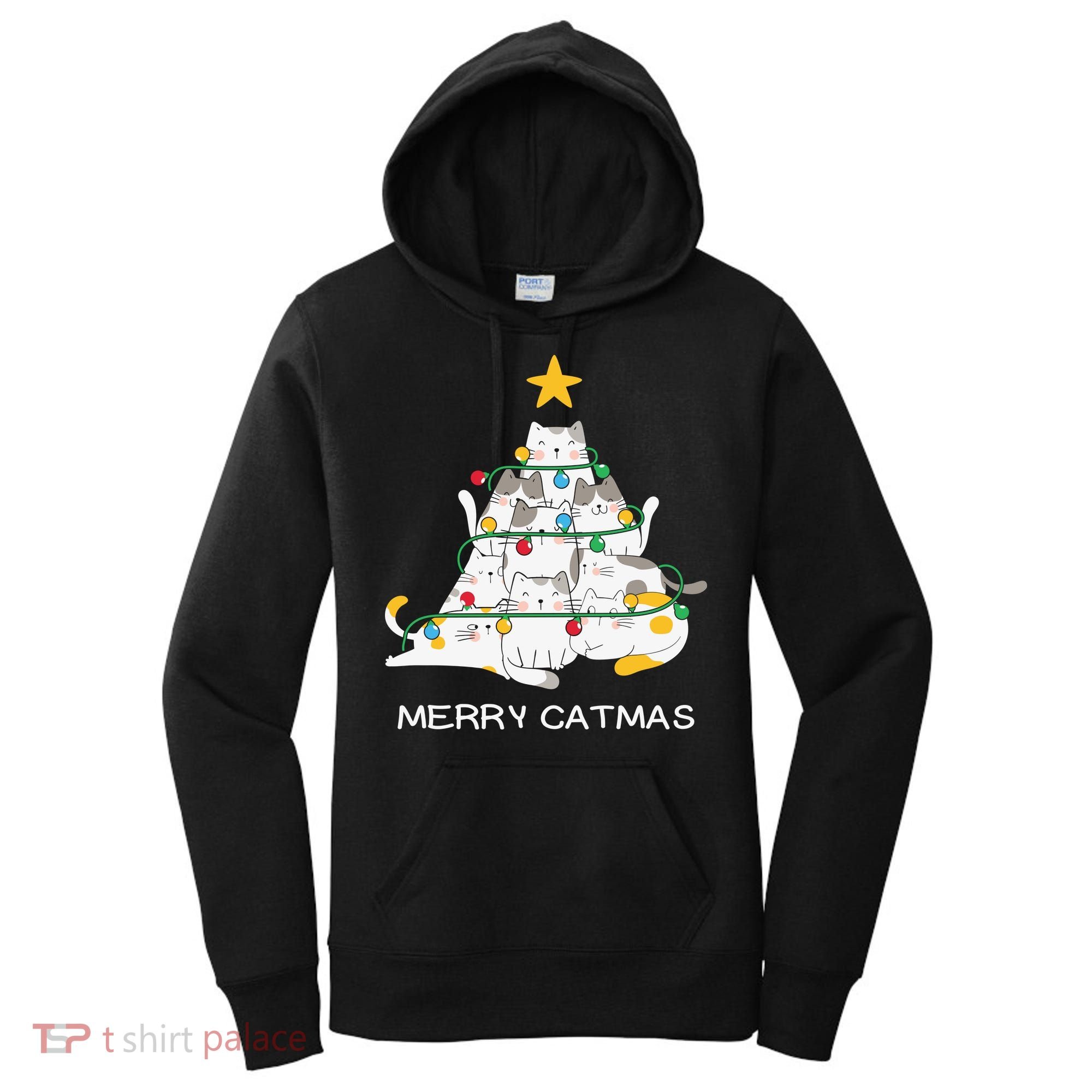 Merry Catmas Cat Christmas Tree Lights Funny Xmas Women's Hoodie