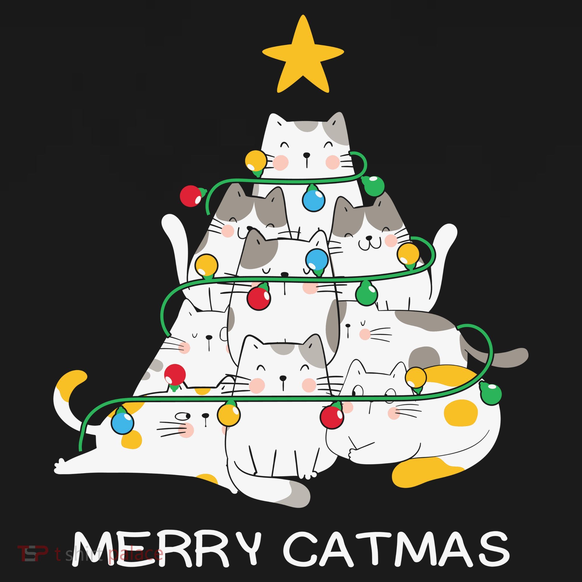 Merry Catmas Cat Christmas Tree Lights Funny Xmas Ornament