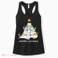 Merry Catmas Cat Christmas Tree Lights Funny Xmas Women's Tank Top thumb 0