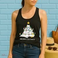 Merry Catmas Cat Christmas Tree Lights Funny Xmas Women's Tank Top thumb 2