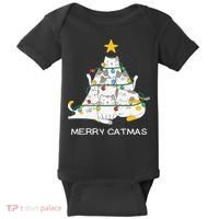 Merry Catmas Cat Christmas Tree Lights Funny Xmas Baby Bodysuit thumb 0