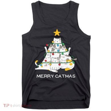 Merry Catmas Cat Christmas Tree Lights Funny Xmas Tank Top