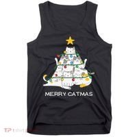 Merry Catmas Cat Christmas Tree Lights Funny Xmas Tank Top thumb 0