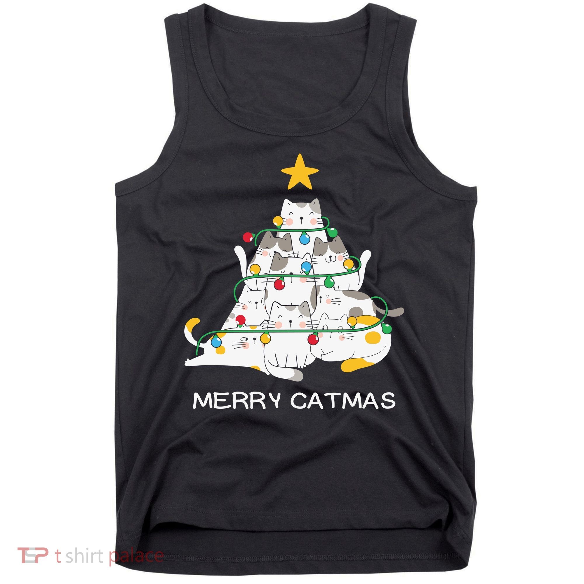 Merry Catmas Cat Christmas Tree Lights Funny Xmas Tank Top