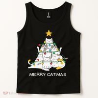 Merry Catmas Cat Christmas Tree Lights Funny Xmas Tank Top thumb 2