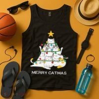 Merry Catmas Cat Christmas Tree Lights Funny Xmas Tank Top thumb 4