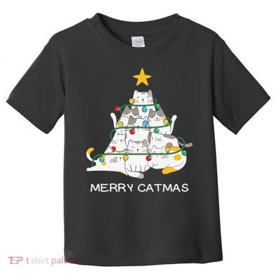 Merry Catmas Cat Christmas Tree Lights Funny Xmas Toddler T-Shirt