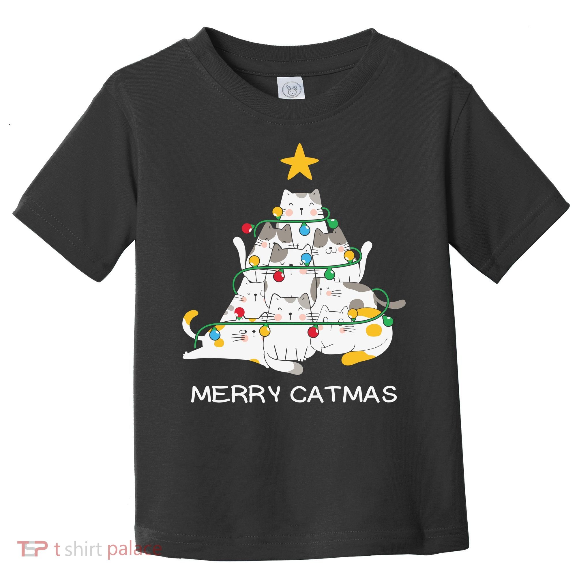 Merry Catmas Cat Christmas Tree Lights Funny Xmas Toddler T-Shirt