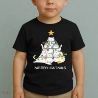 Merry Catmas Cat Christmas Tree Lights Funny Xmas Toddler T-Shirt thumb 2