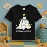Merry Catmas Cat Christmas Tree Lights Funny Xmas Toddler T-Shirt thumb 3