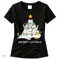 Merry Catmas Cat Christmas Tree Lights Funny Xmas Women's T-Shirt thumb 0