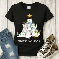Merry Catmas Cat Christmas Tree Lights Funny Xmas Women's T-Shirt thumb 3