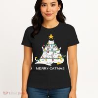 Merry Catmas Cat Christmas Tree Lights Funny Xmas Women's T-Shirt thumb 4