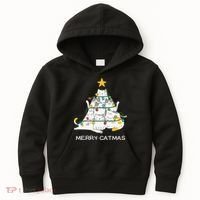 Merry Catmas Cat Christmas Tree Lights Funny Xmas Kids Hoodie thumb 0
