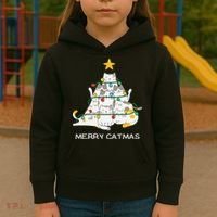 Merry Catmas Cat Christmas Tree Lights Funny Xmas Kids Hoodie thumb 3