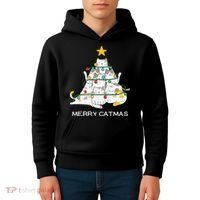 Merry Catmas Cat Christmas Tree Lights Funny Xmas Kids Hoodie thumb 4