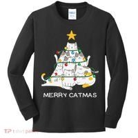 Merry Catmas Cat Christmas Tree Lights Funny Xmas Kids Long Sleeve Shirt thumb 0