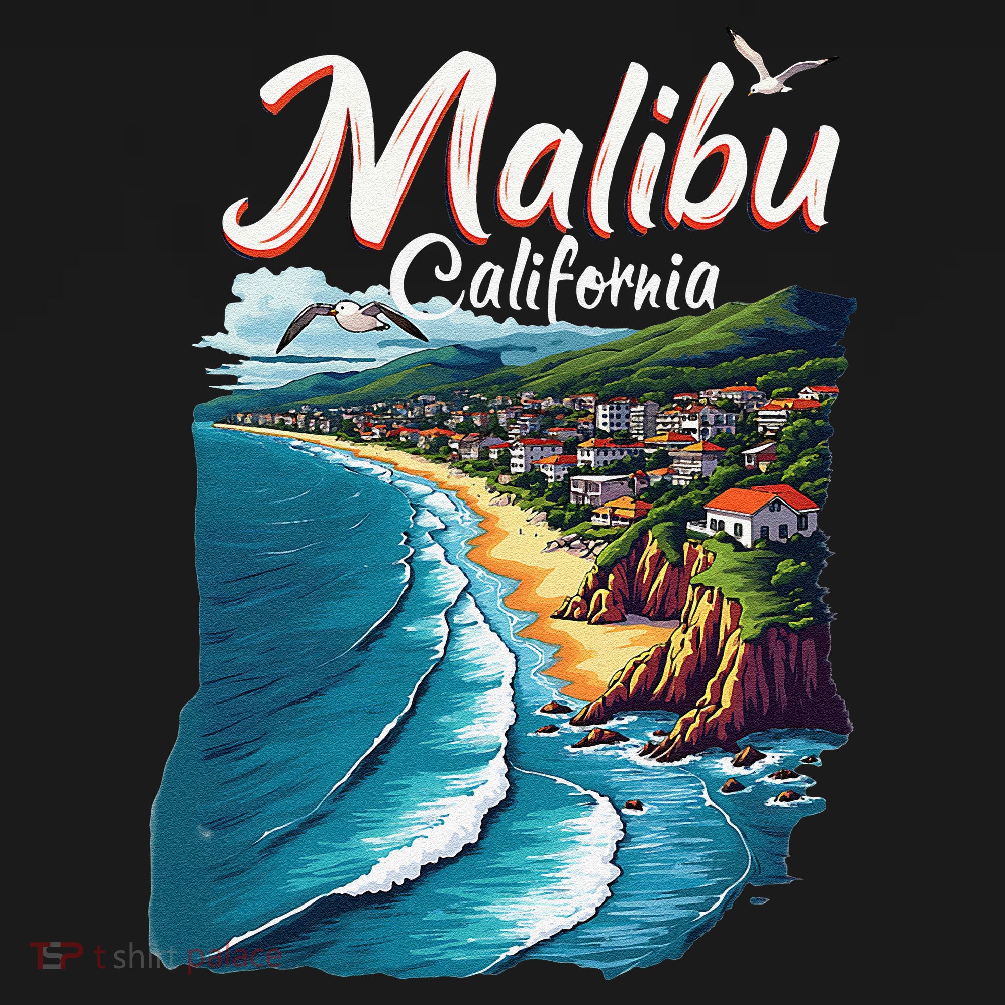 Malibu California Coastal Scenic Beach T-Shirt
