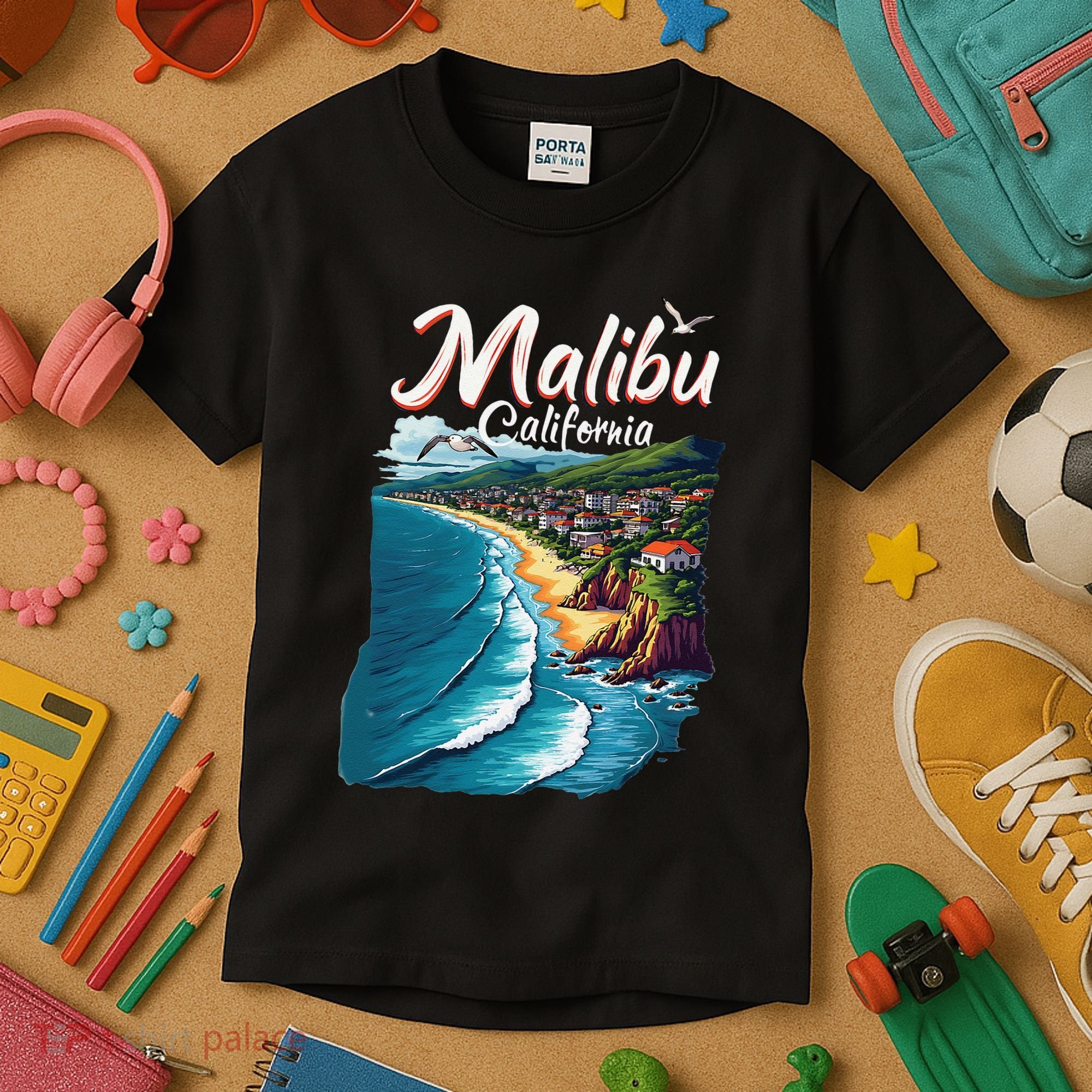 Malibu California Coastal Scenic Beach Kids T-Shirt