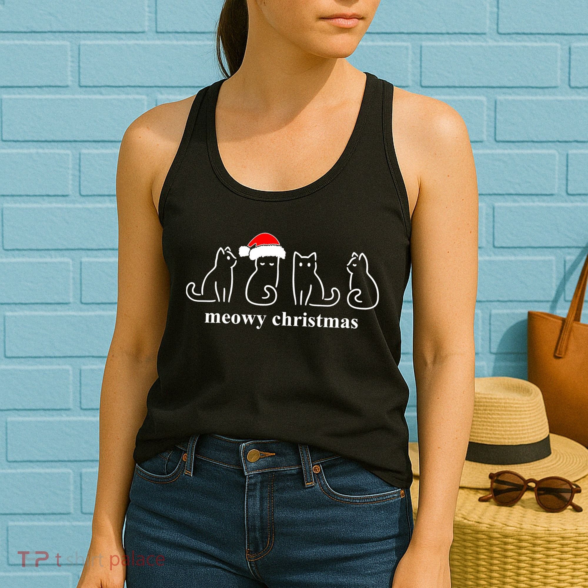 Meowy Catmas Cat Christmas Cute Kitten Cats Santa Hat Xmas Women's Tank Top