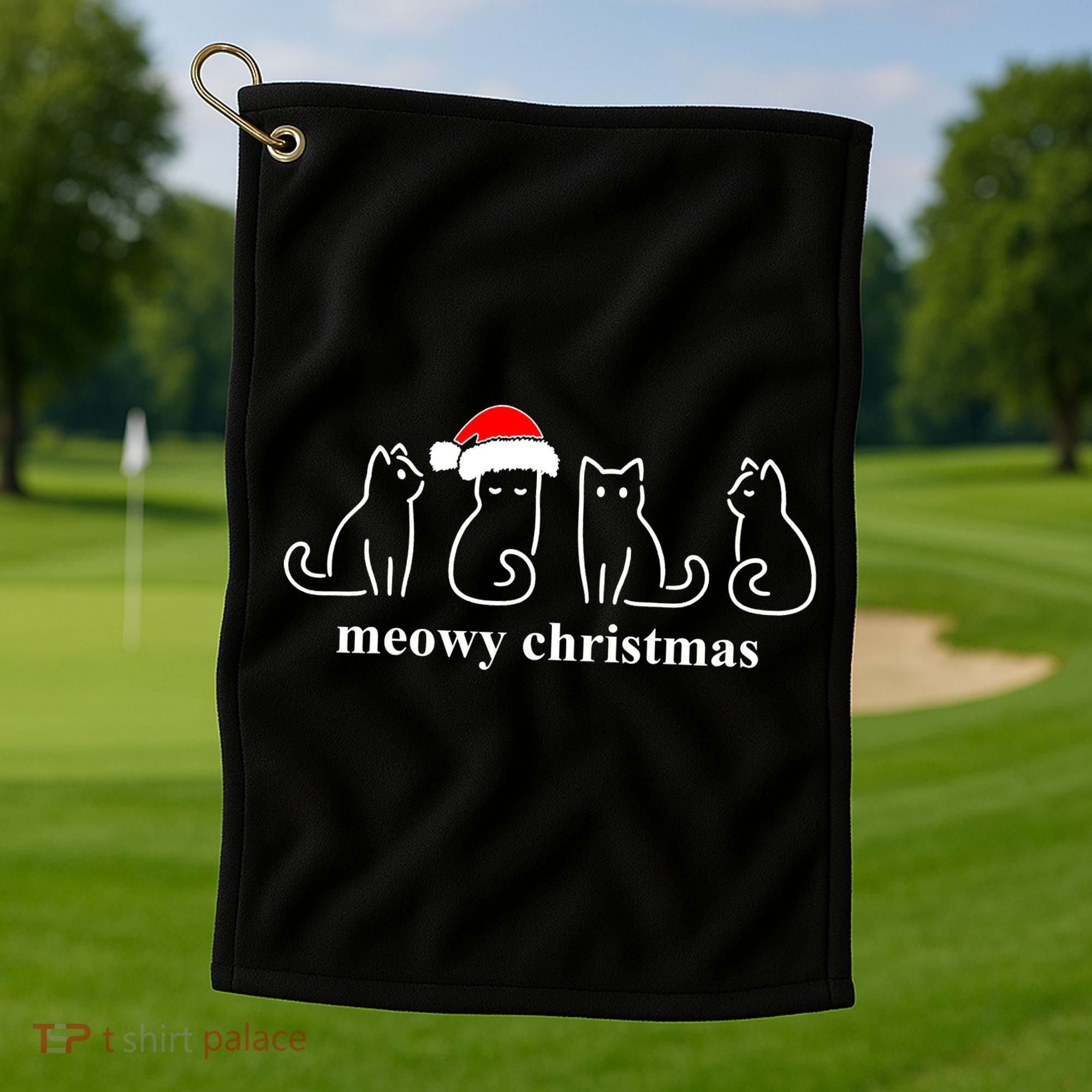 Meowy Catmas Cat Christmas Cute Kitten Cats Santa Hat Xmas Golf Towel
