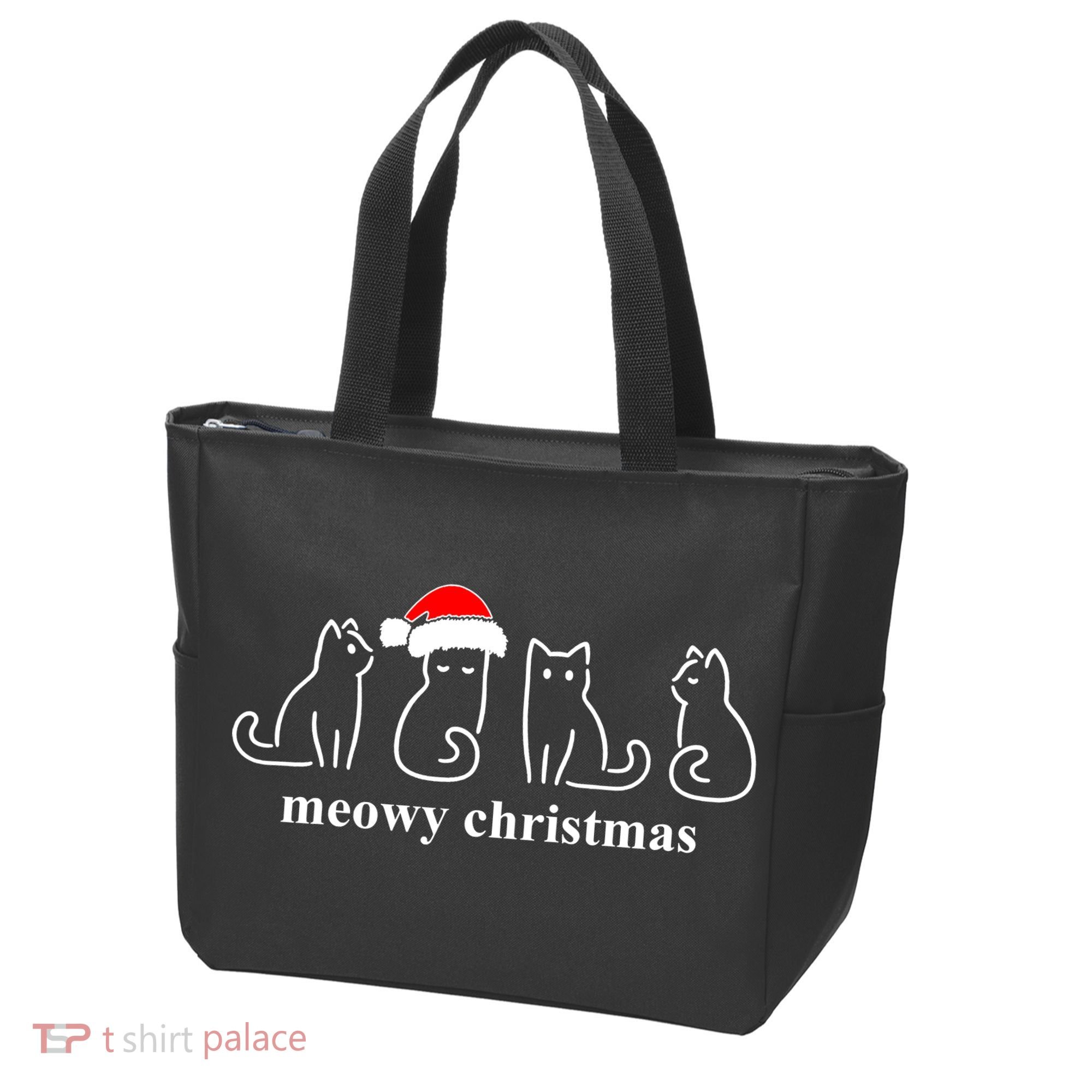 Meowy Catmas Cat Christmas Cute Kitten Cats Santa Hat Xmas Tote Bag