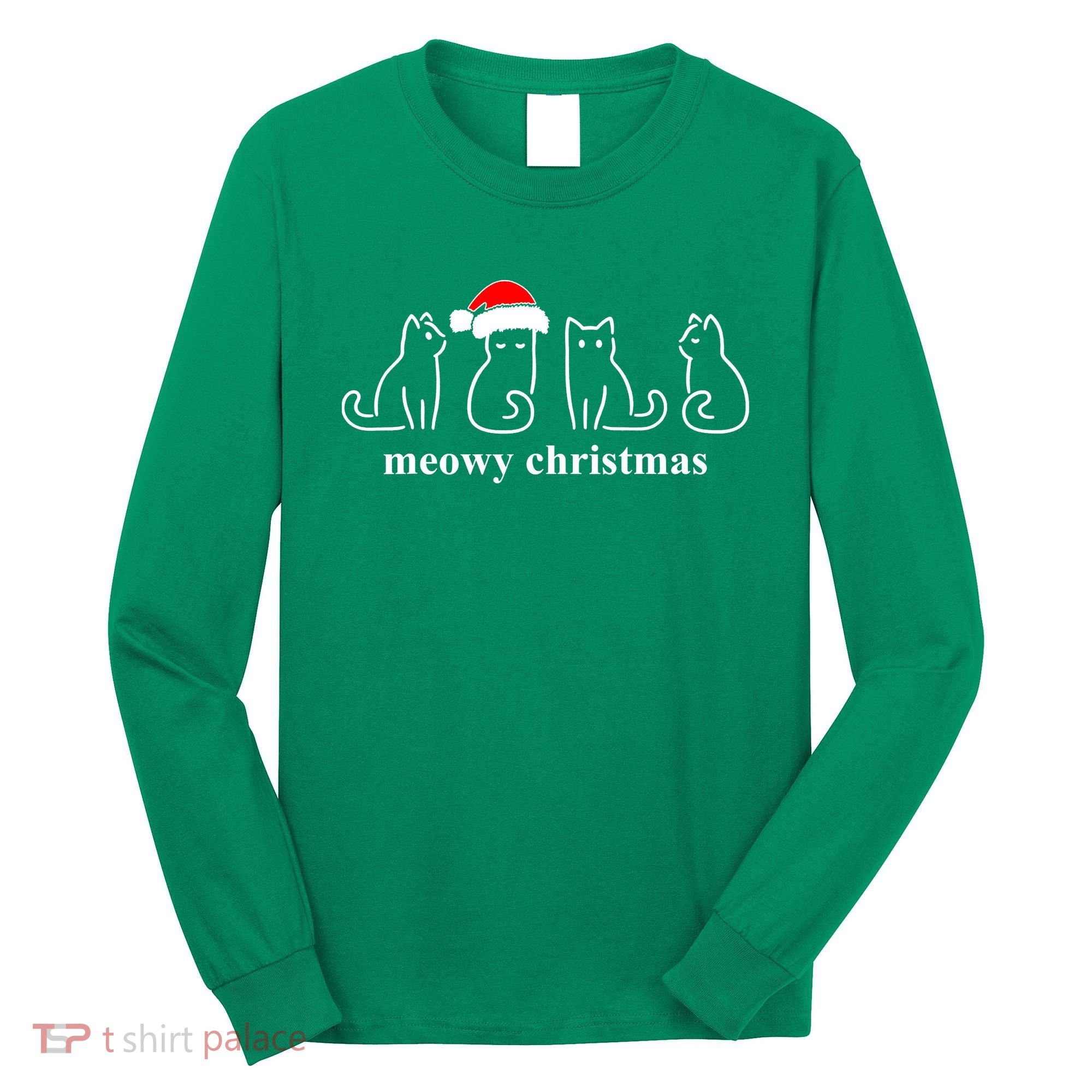 Meowy Catmas Cat Christmas Cute Kitten Cats Santa Hat Xmas Long Sleeve Shirt