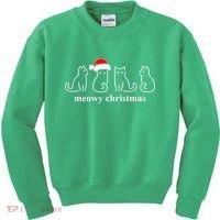 Meowy Catmas Cat Christmas Cute Kitten Cats Santa Hat Xmas Kids Sweatshirt thumb 0