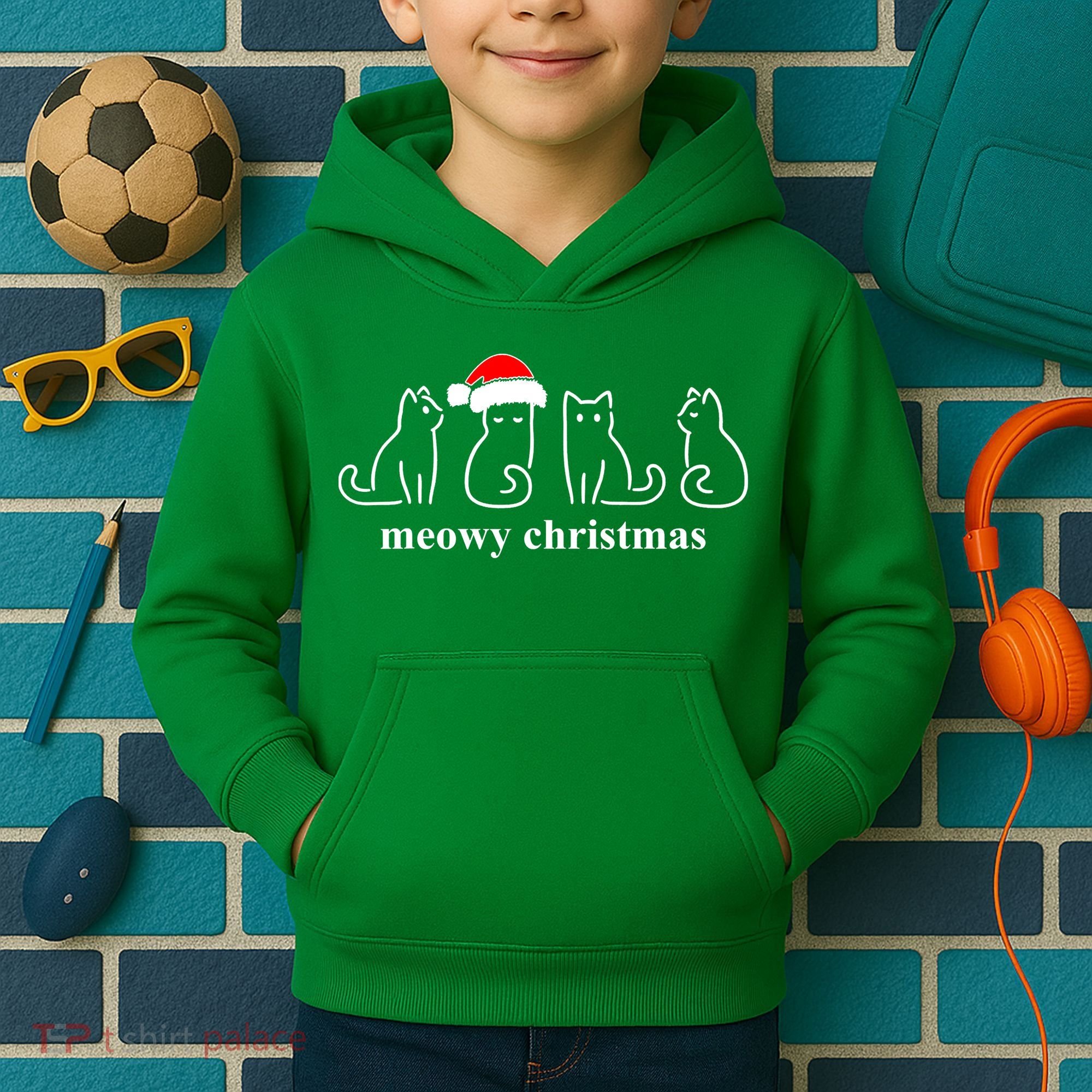 Meowy Catmas Cat Christmas Cute Kitten Cats Santa Hat Xmas Kids Hoodie