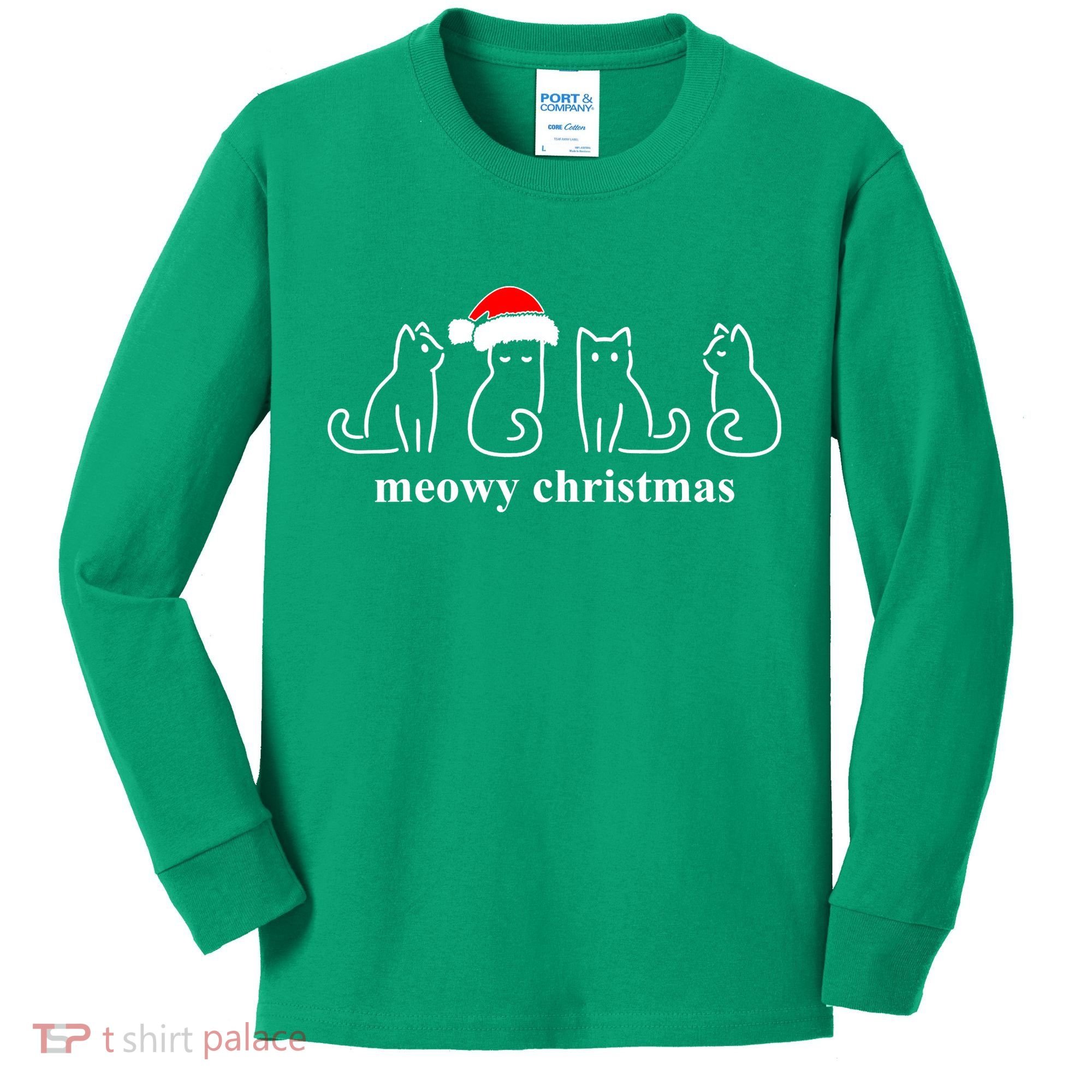 Meowy Catmas Cat Christmas Cute Kitten Cats Santa Hat Xmas Kids Long Sleeve Shirt